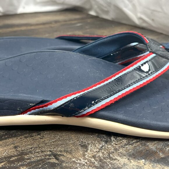 2712 Vionic Womens Tide Sport Toe Post Sandal Navy Blue Size 11W US Red White - Picture 4 of 6